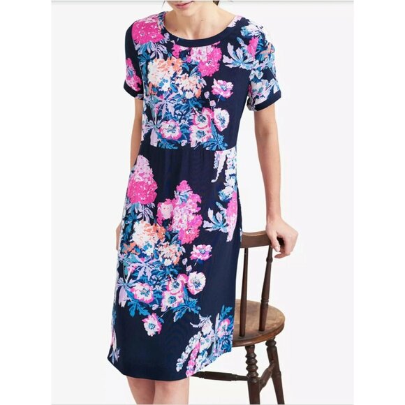 Joules Dresses & Skirts - Joules Krista Navy Blue W/ Pink & Purple Floral Dress Knee Length Size 2 NEW